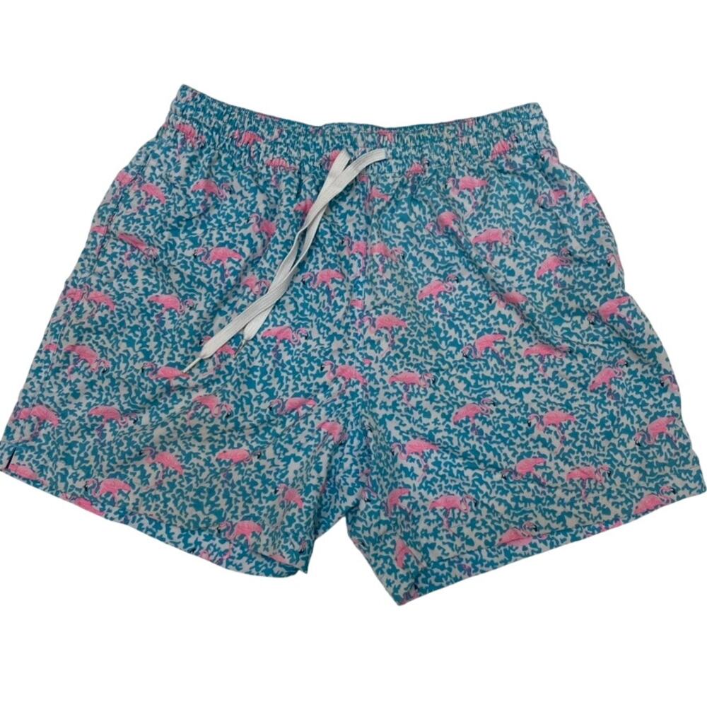 Chubbies Mens Large Swim Trunks 5.5 Inseam Blue Flamingo Print Board Shorts L